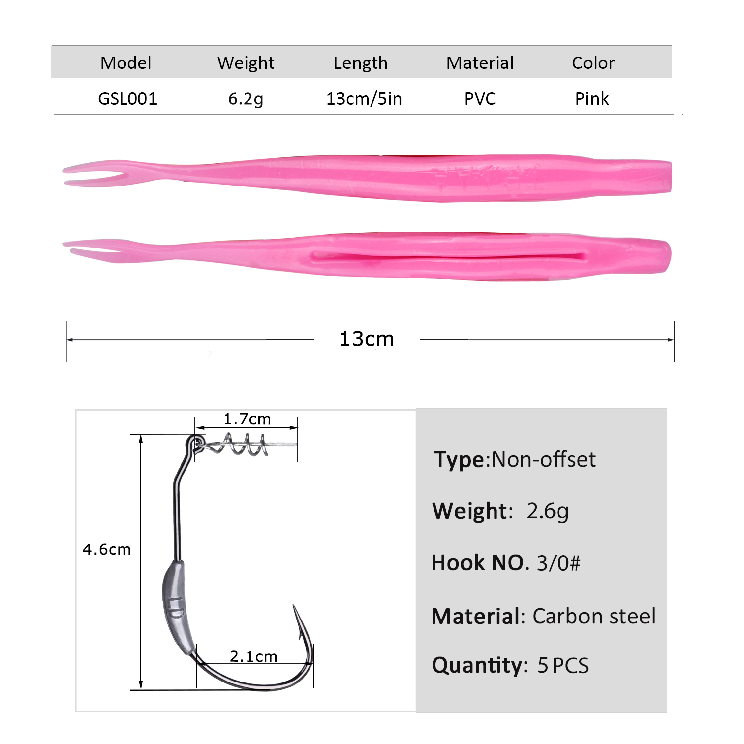 Fishing Hook Weedless - Goture 5 szt. Przynęty miękkie typu